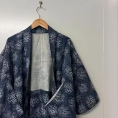 大島紬 作務衣（上衣） 着物リメイク 南国華葉模様 シルク上衣 男女 