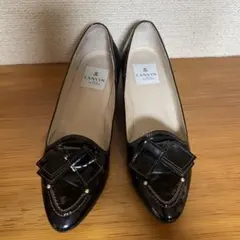 LANVIN en Bleu 黒 リボン付きパンプス 日本製 23 ランバン