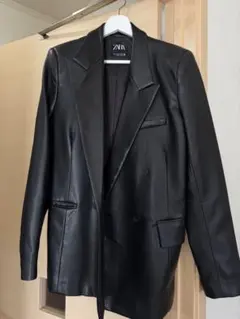 【新品】　ZARA ブラック レザーダブルブレストジャケット　ザラ