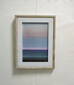 アクリル画　月夜の海　手描き　絵画　イラスト　原画