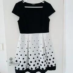 バイカラー水玉ノースリーブAラインワンピース〜11号