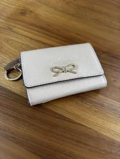 kate spade ミニ財布　二つ折り　リボン　キーリング付き　ピンクベージュ
