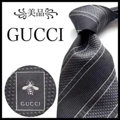 未使用】GUCCI グッチ ネクタイ 黒 ソリッド bee刺繍 GG柄 タグ付