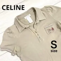 美品】CELINE パフスリーブ 半袖ポロシャツ 馬車ロゴ ホワイト S