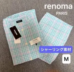 《新品》レノマ パリス　薄手パジャマ　半袖8分ズボン　シャーリング素材　水色　Mのサムネイル