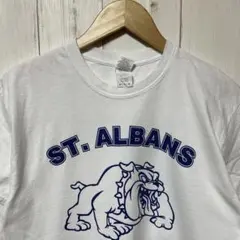 アメリカ 古着 セント・オールバンズ ブルドッグ 犬 イヌ いぬ 白 Tシャツ