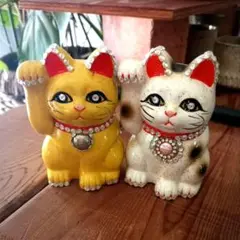 招き猫　2体セット　きらきら招き猫　リメイク　貯金箱　縁起物