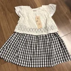【新品タグ付き】レース　チェック柄ワンピース　チュニック　女の子　95㎝のサムネイル