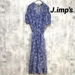【J.imp's】花柄ロングワンピース リバティ L ブルー 透け感 薄手