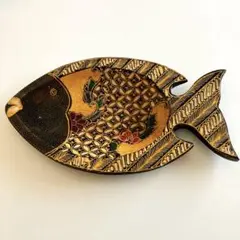 バティック 魚モチーフ 木製トレイ