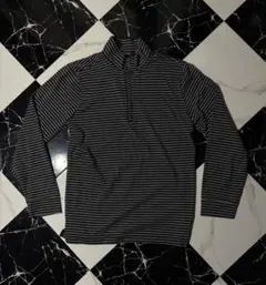 ストライプ ハイネック 長袖カットソー グレー ブラック