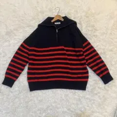 まむ 様 ZARA ザラ 赤黒ボーダー ハーフジップニット Lサイズ