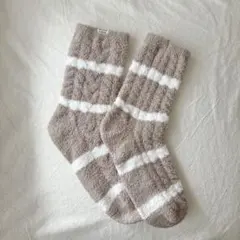 ジェラートピケオム ルームソックス ベージュもこもこ ボーダー