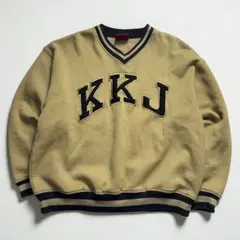 90s　カールカナイ　Vネック　スウェット　トレーナー　刺繍ロゴ　リブライン　Lのサムネイル