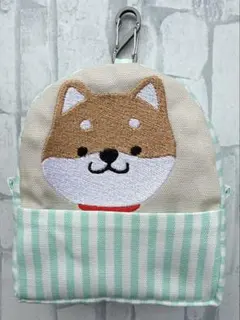 ハンドメイド　刺繍　ひょっこり柴犬　ミニリュック型ポーチ　うちの子
