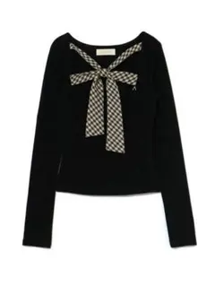 andmary Ami ribbon check tops black - メルカリ