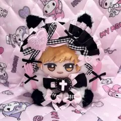 おすわりぬい服 10-12cm 白×ピンク×黒 猫 量産型 地雷 ちびぐるみ