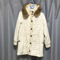 アイボリー キルティングジャケット ファー付き