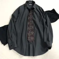 1267 ネクタイシャツ　黒　シャツ　シルクネクタイ付　XL