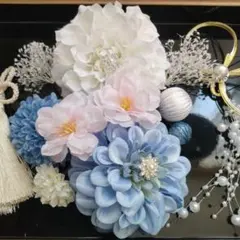 和装振袖袴成人式卒業式等に髪飾りセット　ホワイトとライトブルー