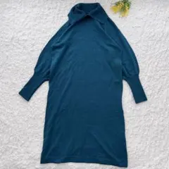 アーバンヒムス　ハイネックニットワンピース　M ゆったり　緑　大人カジュアル