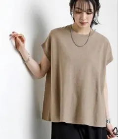 ニッセン　366 BASIC Tシャツ心地ニット 半袖 ニット L モカのサムネイル