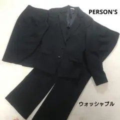 【美品】パーソンズ　スーツ3点セット　ウォッシャブル　ウール100%　9号　黒