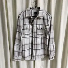 H&M チェック柄長袖シャツ US M ホワイト/グレー