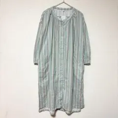 ナチュラルメモリー✨新品　バンドカラー　シャツワンピース　ストライプ柄 （L）