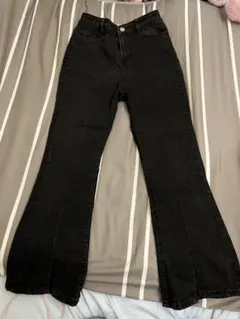 ブラック フレアパンツ ゴムウエスト