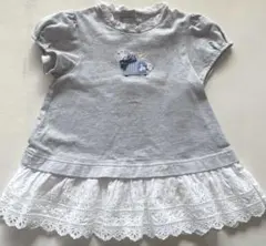 美品　familiar グレー犬刺繍レース付きチュニック