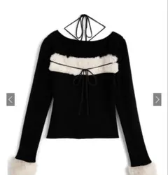 GRL ファーホルターネックリボンニットトップス ブラック