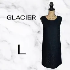 美品✨【GLACIER】総刺繍ノースリーブワンピース　花柄　上品　裏地　黒　 L