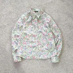 Vintage 80s 花柄 ブラウス M ピンク 紫 レトロ モード 婦人服