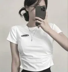 フロントロゴプリント 半袖Tシャツ ホワイト RUN