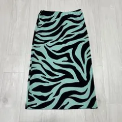 H&M ゼブラ柄タイトスカート ミントグリーン XS 美シルエット 個性派