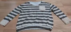 レディース　ストライプ 長袖ニット ポケット付き　Ｍ