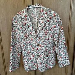 ロペピクニック　コットンリネン　花柄ジャケット　38号生成りブルーレッド花ベリー