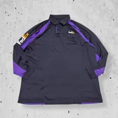 FedExフェデックス長袖ポロシャツジャージ黒紫企業ロゴオーバーサイズ古着2XLのサムネイル