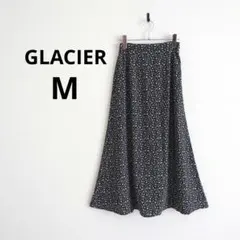 グラシア▶フレアスカート 黒 花柄 ロング丈 M ウエスト後ろゴム
