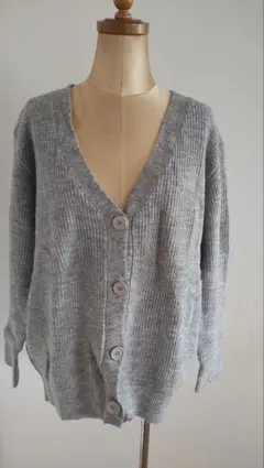 Samansa Mos2 グレー リブ編み カーディガン