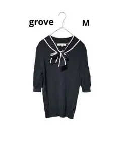 grove リボン付き半袖 ニット Mサイズ ブラックのサムネイル