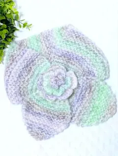 〚40〛手編み＊お花コサージュ付きミニマフラー