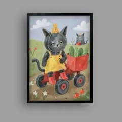 絵画 | イラストポスター 1132☆ 【野菜園で楽しんでいる猫ジャム】
