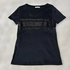 Style com スパンコール 半袖カットソー ブラック