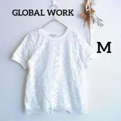 美品　グローバルワーク　カットソー　ブラウス　半袖　M　上品　春夏　総レース