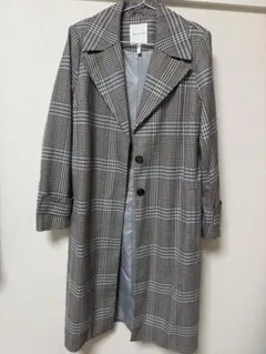 【美品】チェック柄ダブルブレストロングコート