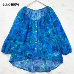 【美品】Cluny シルク100% シースルーブラウス 花柄 バラ シェルボタン