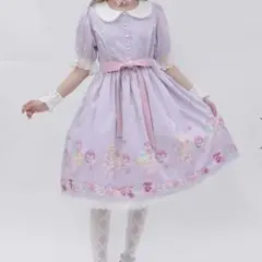 Chalmiere パンジーカップケーキ柄ジャンパースカート ラベンダー
