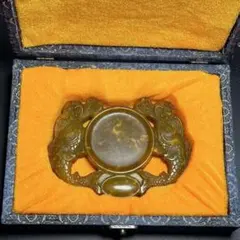 漢時代　和田玉　瑞獣　瑞馬　神駿　玉彫り　古玉石　時代物(F-33) 本物和田玉 時代物 硯 筆舐め 瑞獣彫刻 天然石 書道具 透光性 古玩